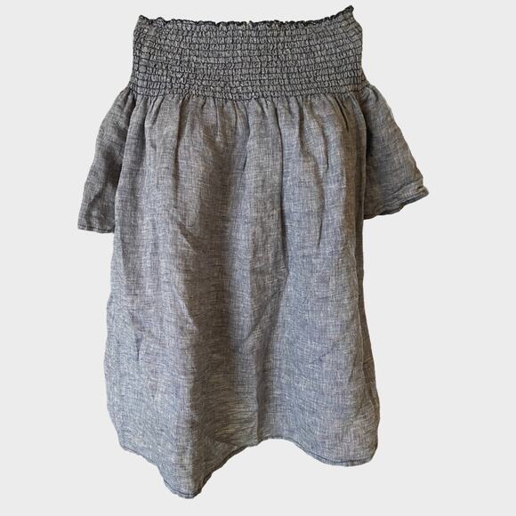 C&C California Womens Off Shoulder Blue Chambray Top Small 100% Linen - Picture 1 of 5